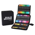 72-color dual tip brush pen set with flexible brush and fine tips in a black zipper case - Black Barrel 72 Colors CD Case