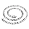 Polished silver cuban link chain necklace with a luxury diamond-set box clasp - Steel