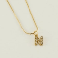 Elegant gold-plated stainless steel necklace with sparkling rhinestone letter N pendant - Letter N
