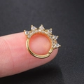 Golden crown-shaped zircon hoop earrings with a minimalist geometric marquise design - Style CC007-2 / Crown Hoop / Gold & White Stone