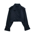 Giacca trench corta nera doppiopetto stile Y2K con cintura in vita e cinturini sulle maniche - Blu navy