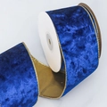 Dark blue crushed velvet ribbon with metallic gold wired edges for Christmas decor - 6.3cm Width / 10 Yards / Aqua