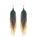 Long beaded tassel earrings with blue, brown, and golden gradient bohemian style - Iridescent Gradient Tassel (MG-E200035C)