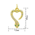Golden heart snake pendant with green eyes and zircons, size 19mm by 12mm - Gold White Zirconia-Snake Heart 1445