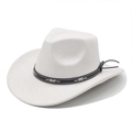 Detailansicht weißer Cowboyhut aus Wildleder mit schwarzem Zierband und weißen Nähten - M (56-58cm) / Creme