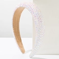 Sparkling sponge headband featuring iridescent AB rhinestones on a wide fashion band - White