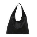 Grote zwarte gevlochten schoudertas met Intrecciato-patroon en hobo-tote design voor dames - Zwart