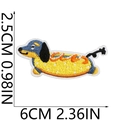 Detailed view of dachshund hot dog embroidery patch with measurements 6cm by 2.5cm - Size 22