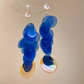 Vintage geometric long earrings with cascading blue sequins and delicate pearl studs - 15# Silver Pin Round Sequin Tassel Earrings