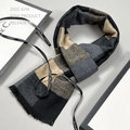 Plaid wool scarf with fringe in black grey and beige color blocks with gift ribbon - Thick Patchwork Plaid (TK032) / 180*30cm