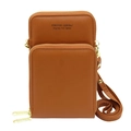 Brown leather crossbody phone bag with dual zippers and adjustable shoulder strap - Brown