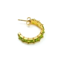 Detail of gold C-shaped earrings with square green stones and butterfly clasps - Gold Lake Green Zirconia (Single)