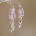 Floral beaded tassel earrings in vibrant pink and green for a sweet summer vacation look - Pink Green Transparent Seed Bead Flower Style (4# Silver Earring Post)