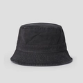 Detailed view of black washed cotton bucket hat with reinforced brim stitching and retro texture - M (56-58cm) / Black