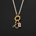 Elegant 14K gold plated stainless steel necklace with letter L and pink crystal pendant - Letter K