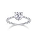 925 silver heart-cut moissanite ring with a polished finish and three-prong setting - US 7 / Sweet Heart Solitaire Style (R13211)