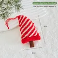 Knitted red and white striped Christmas tree ornament with small hanging rope for decor - Knitted Red Striped Tree (Small)