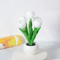 Detail shot of white tulip LED night light in a ceramic pot for desktop decor - 5 Heads-White-Plug-in Style