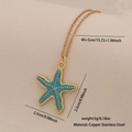 Golden stainless steel necklace featuring a vibrant blue enamel starfish pendant charm - 5# Starfish