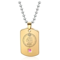 Gold Aquarius dog tag necklace with pink gemstone on silver beaded chain - Gold Aquarius Female
