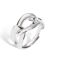 Close-up of polished silver hollow chain link ring with adjustable open band design - Silver Twist Ring