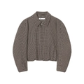 Short brown and black checkered zip jacket for women in classic autumn style - XS / Tops