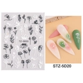 5D embossed black and white flower nail stickers with letter designs, model STZ-5D20 - STZ-5D20 BW Floral Letter