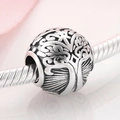 S925 sterling zilveren levensboom bedel met opengewerkt ontwerp voor DIY armbanden - Reliëf Rond Levensboom