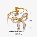 Anello regolabile in acciaio inossidabile con fiocco in smalto bianco e oro - Fiocco Bianco (Fascia Dorata)