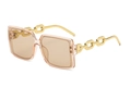 Chic square sunglasses in amber resin with decorative gold chain-link temples - Champagne Gold Frame Champagne Lens