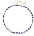 Gold evil eye anklet with blue beads and adjustable extension chain on white background - Gold Blue Necklace