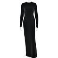 Elegantes schwarzes figurbetontes Maxikleid mit langen Ärmeln und Taillenbund - S / Schwarz