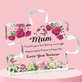 Pink puzzle-shaped acrylic plaque for Mother's Day with roses and Mum quote - Mum Hydrangea Style (Q45)