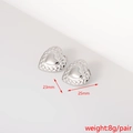 Detail of silver heart earrings with woven texture measuring 23mm by 25mm - Woven Texture Heart (3#)