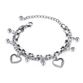 Multi-layer stainless steel bracelet in silver with heart charms and ball pendants - [1038] Heart Style - Silver/Steel