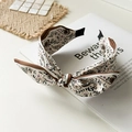 Detailed texture of paisley pattern fabric headband with rabbit ear knot and brown trim - Coffee