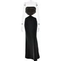 Elegante abito a tubo nero senza schienale con inserti in pizzo e taglio a sirena - S / Nero