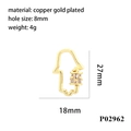 Macro view of gold-plated Hamsa Hand connector with cubic zirconia and 8mm hole details - Hamsa Hand Carabiner Connector P02962