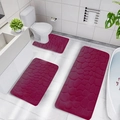 3-piece burgundy pebble texture bathroom rug set with U-shaped toilet mat and rectangle rugs - Wine Red Stone Pattern