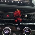 Red rose-textured teddy bear car air vent diffuser with golden crown and black bow - Red Crown Bear (No Scent)