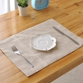 Beige linen placemat with white lace trim, farmhouse style napkin on wooden table - Plain Lace