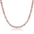 Bohemian beaded necklace featuring alternating pink round beads and gold metal spacers - Style 15 (Red Wood Grain) (6mm)