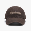 Dark brown washed cotton baseball cap with Collector 3D embroidery and distressed brim edge - Brown