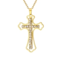 Men's hip hop gold stainless steel cross necklace with embedded white crystal rhinestones - Cross Chain - Gold Lace Cross
