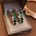 Emerald square zirconia gold-plated hoop earrings presented in a velvet jewelry box - Gold Emerald Green Square (Silver Pin)