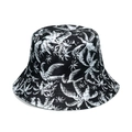Summer bucket hat with tropical palm leaf print in black and white pattern - Black White Tropical Palm Leaf Print (12)
