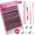 DIY segmented lash extension kit with 10-16mm black lashes and pink application tools - 30P + Pink Tool Kit
