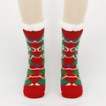 Chaussettes de Noël en peluche pour femmes avec motifs rouge-vert et doublure polaire blanche - Taille unique / Sapin Triangle Rouge Vert