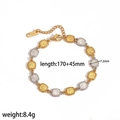 Detailweergave van de tweekleurige roestvrijstalen schakelarmband met afmetingen en gewicht - Goud en Zilver Tweekleurige Armband (TB5123-M)
