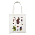 White canvas tote bag featuring detailed vintage insect and beetle botanical prints - Insect Science Hand-drawn Print Style (STD27-G)